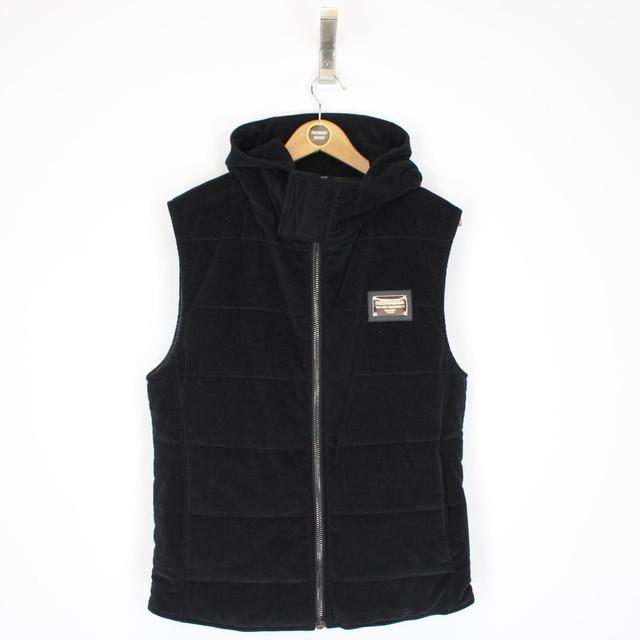 Dolce &amp; Gabbana Black Quilted Corduroy Hooded Gilet / Bodywarmer