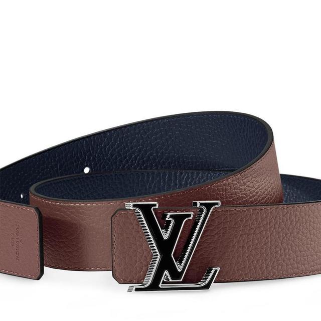 Louis Vuitton Navy Blue and Brown Initials Pyramide Reversible Leather Belt