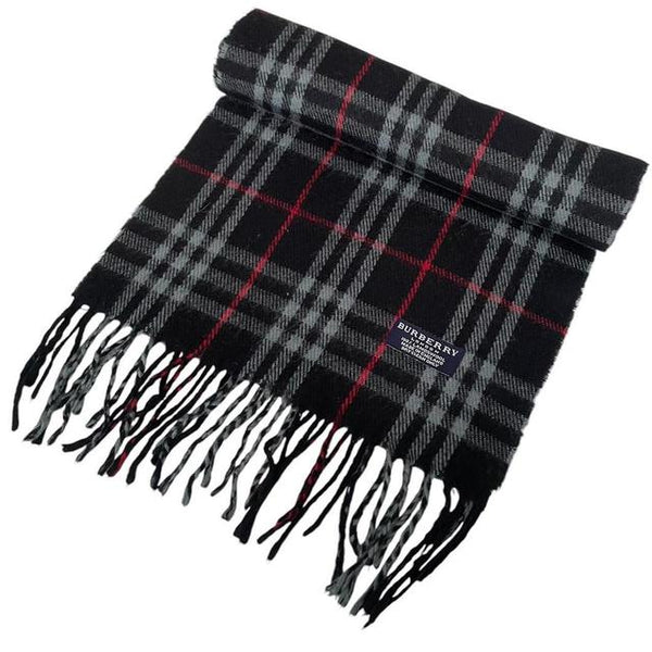 Vintage 90s Burberry Black Nova Check Lambswool Scarf