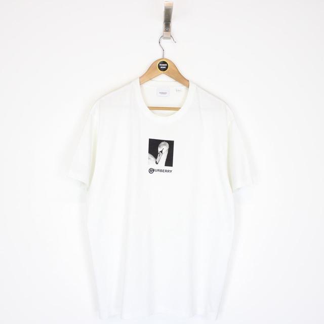 Burberry White and Black Swan Logo Short Sleeve T-Shirt