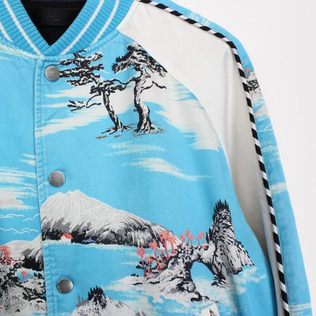 Amiri Blue and White Hawaiian Print Silk Blend Bomber Jacket