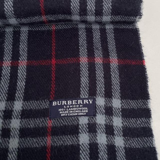 Vintage 90s Burberry Navy Blue Nova Check Lambswool Scarf