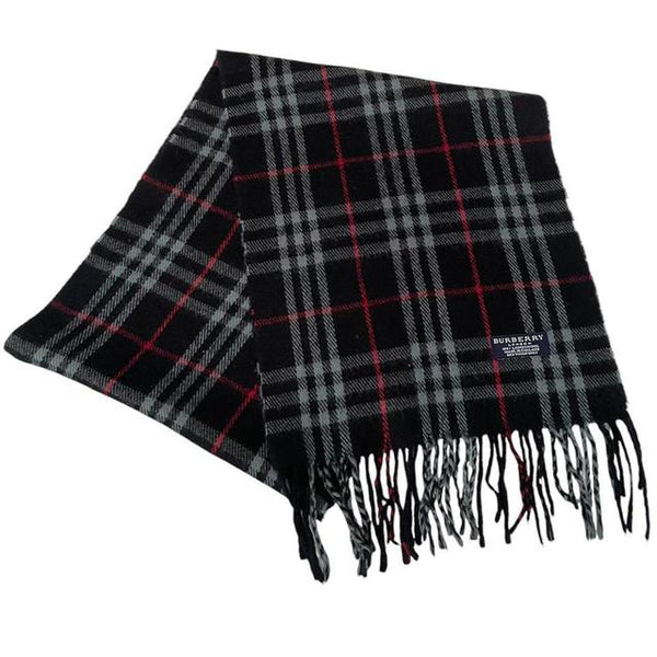 Vintage 90s Burberry Black Nova Check Lambswool Scarf