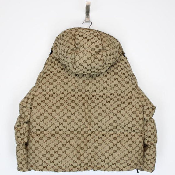 Gucci Tan Brown GG Monogram Cotton Canvas Down Puffer Jacket