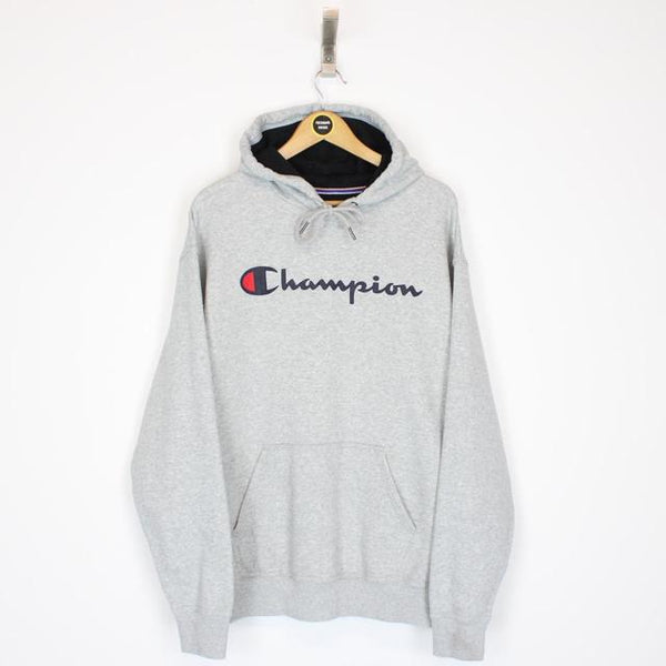 Vintage 00s Champion Grey Spellout Hoodie Jumper