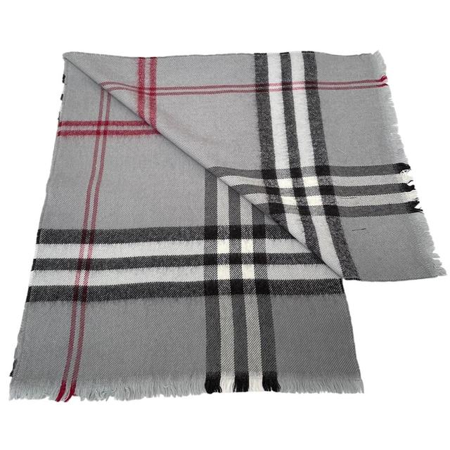 Vintage 90s Burberry Grey Nova Check Lambswool Scarf