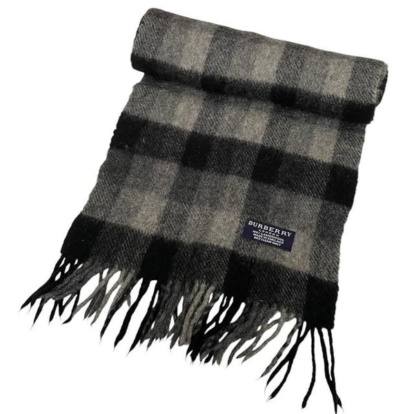 Vintage 90s Burberry Grey and Black Check Lambswool Scarf