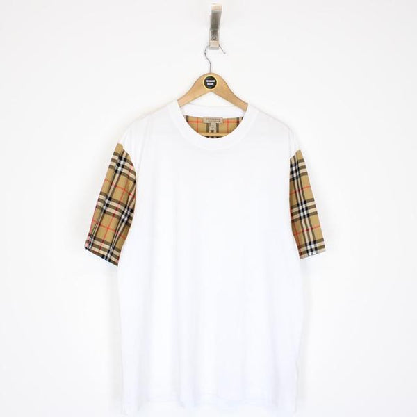 Burberry London White and Tan Brown Carrick Nova Check Short Sleeve T-Shirt