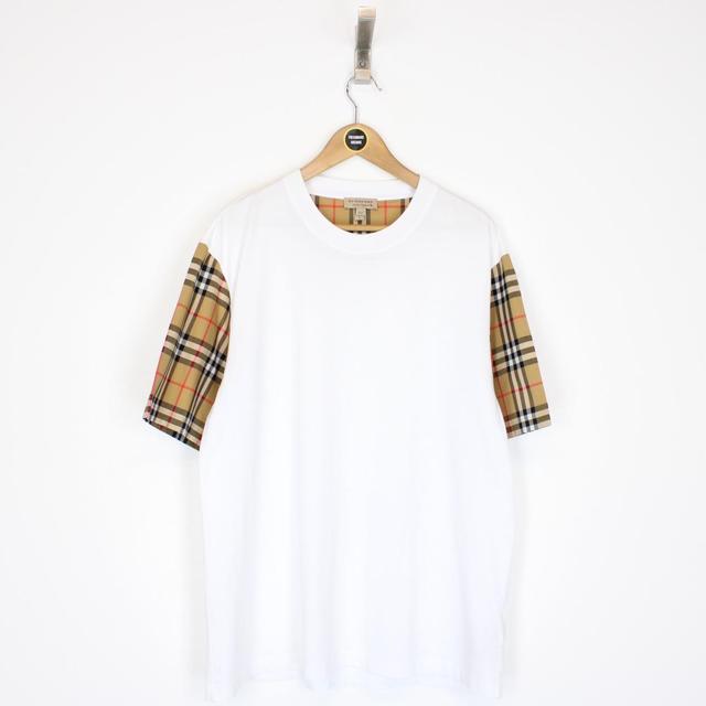 Burberry London White and Tan Brown Carrick Nova Check Short Sleeve T-Shirt