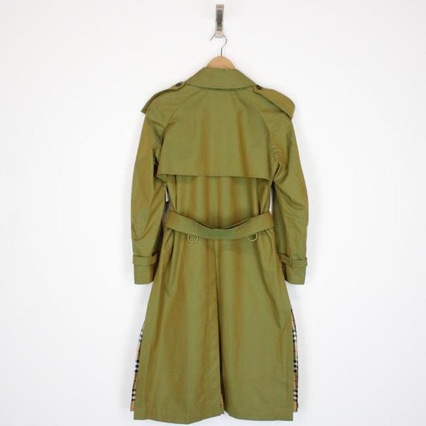 Burberry Green Nova Check Side-Slit Single Breasted Belted Gabardine Trench Coat