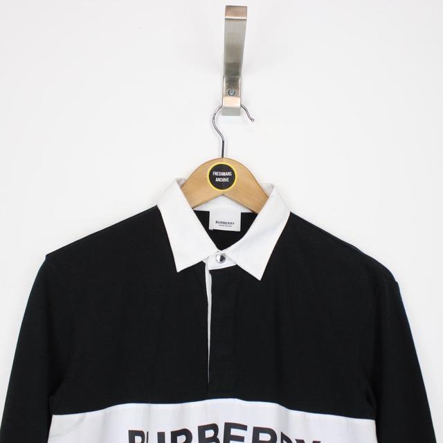 Burberry Black, White and Tan Brown Nova Check Long Sleeve Polo Shirt