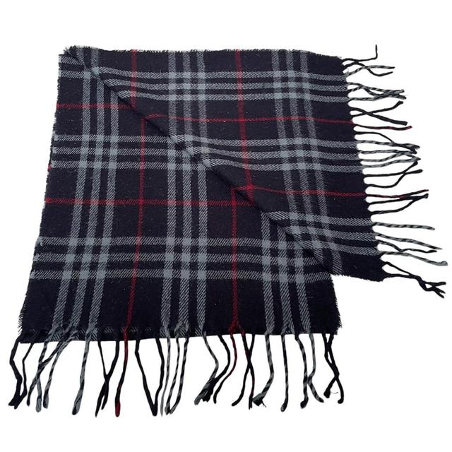 Vintage 90s Burberry Navy Blue Nova Check Lambswool Scarf