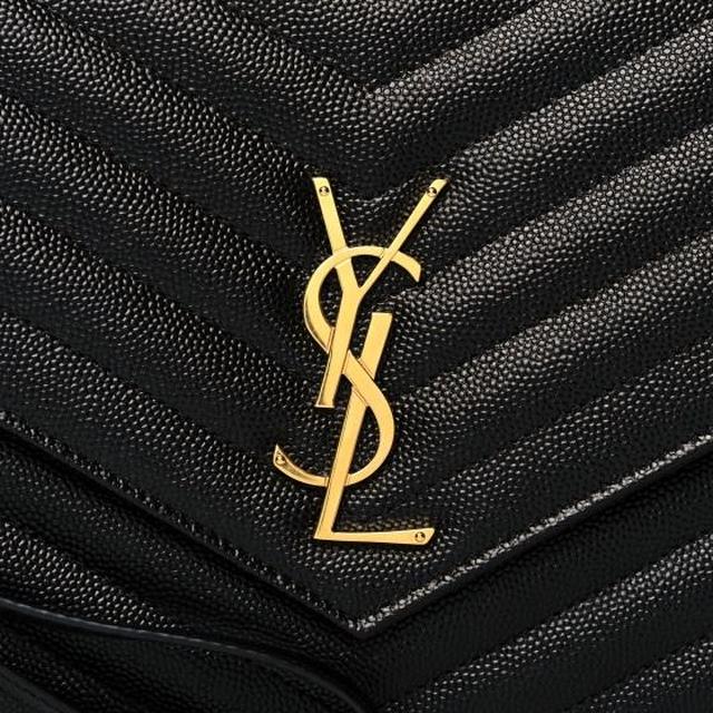 Saint Laurent YSL Black and Gold New Pouch Monogram Leather Clutch Bag