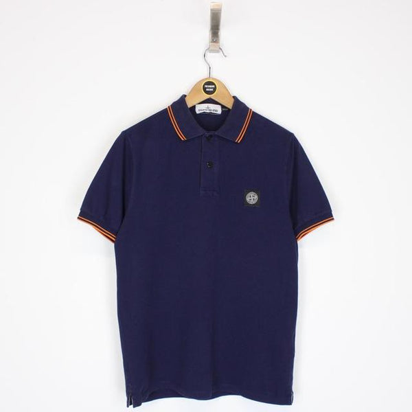 Stone Island Navy Blue and Orange Short Sleeve Polo Shirt