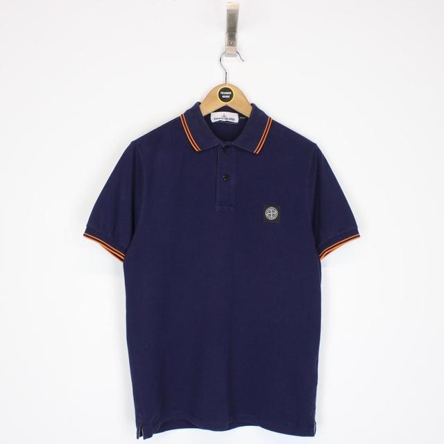 Stone Island Navy Blue and Orange Short Sleeve Polo Shirt