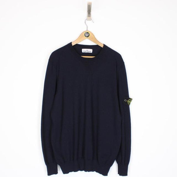 Stone Island AW 2019 Navy Blue Wool Knit Sweatshirt Jumper