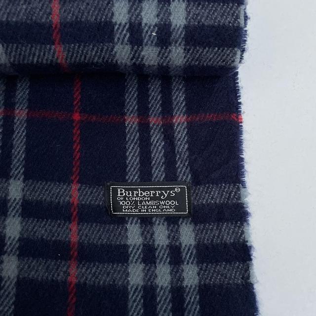 Vintage 90s Burberry Navy Blue Nova Check Lambswool Scarf