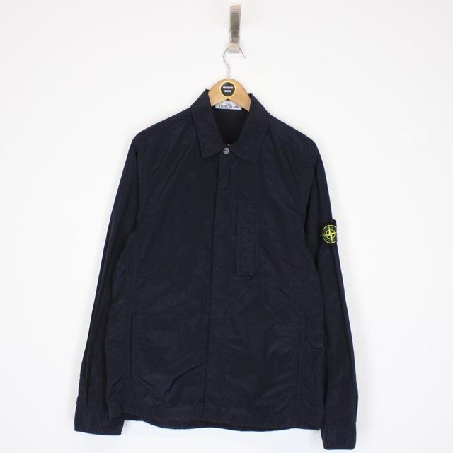 Stone Island SS 2018 Navy Blue Full Zip Nylon Metal Shimmer Overshirt Jacket