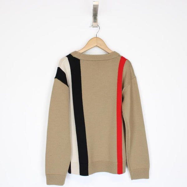 Burberry Tan Brown and Black Icon Stripe Logo Wool Knit Jumper