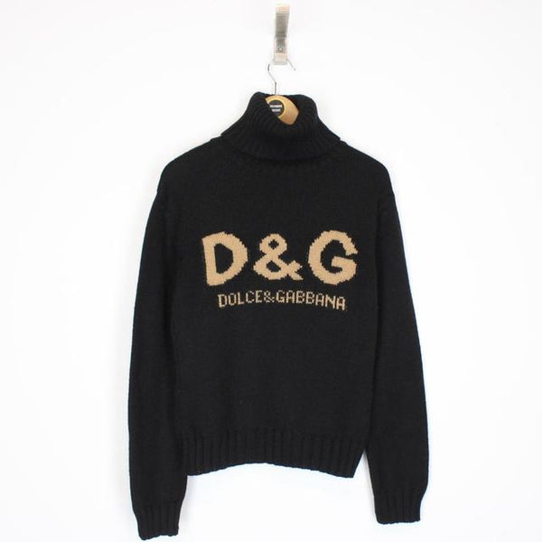 Vintage Dolce &amp; Gabbana Brown and Tan Roll Neck Wool Knit Jumper